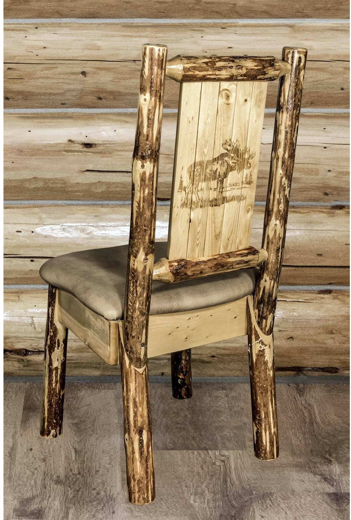 Montana Woodworks Glacier Country Kollektion Seitenstuhl Buckskin Polsterung mit Lasergravur Design