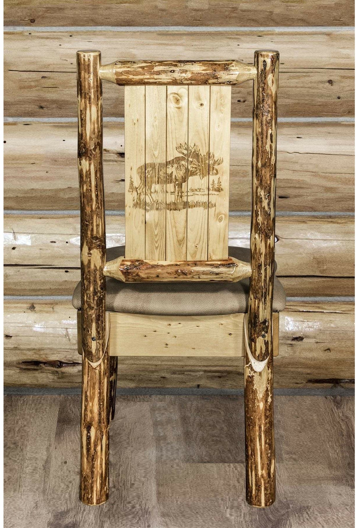 Montana Woodworks Glacier Country Kollektion Seitenstuhl Buckskin Polsterung mit Lasergravur Design