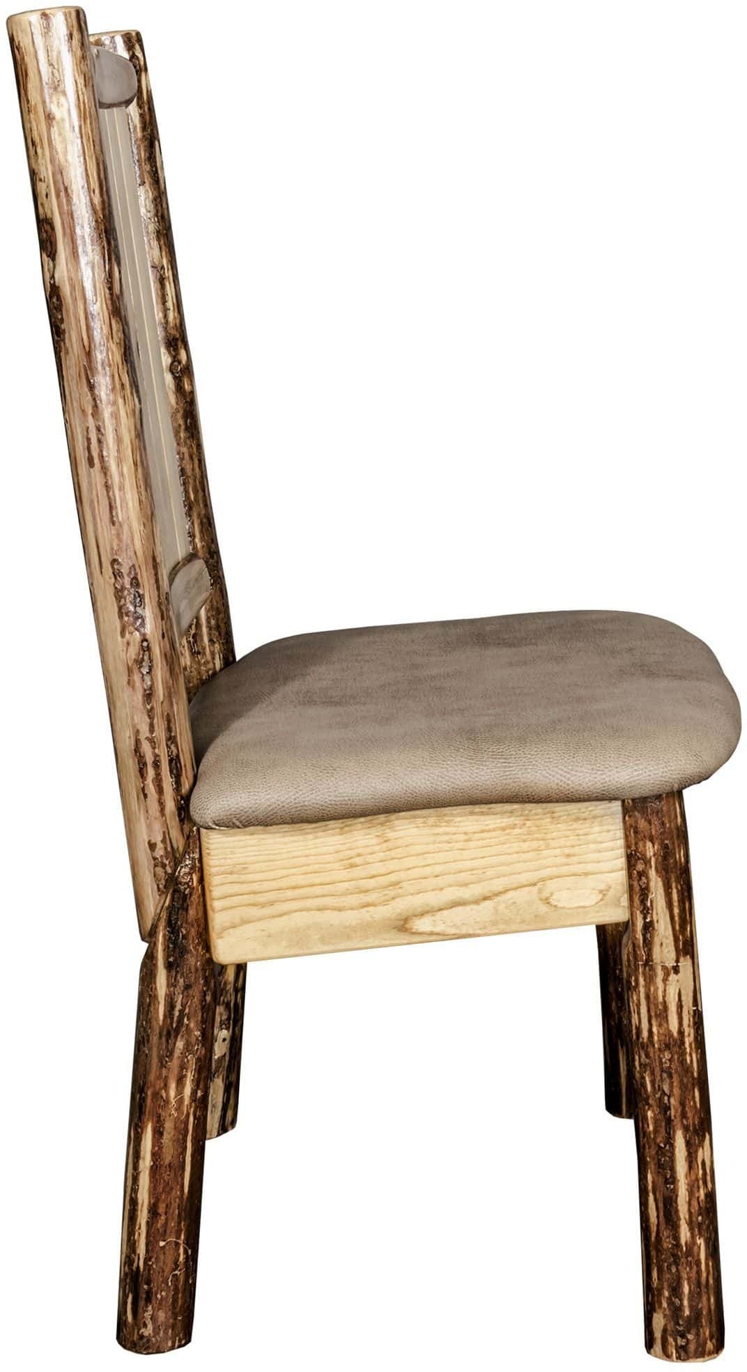 Montana Woodworks Glacier Country Kollektion Seitenstuhl Buckskin Polsterung mit Lasergravur Design
