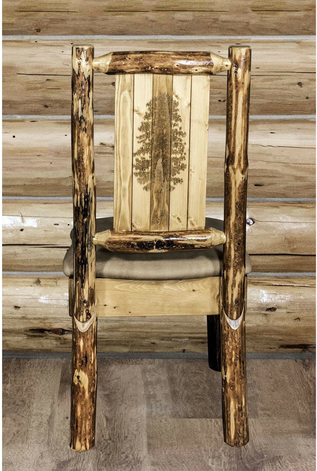 Montana Woodworks Glacier Country Kollektion Seitenstuhl Buckskin Polsterung mit Lasergravur Design