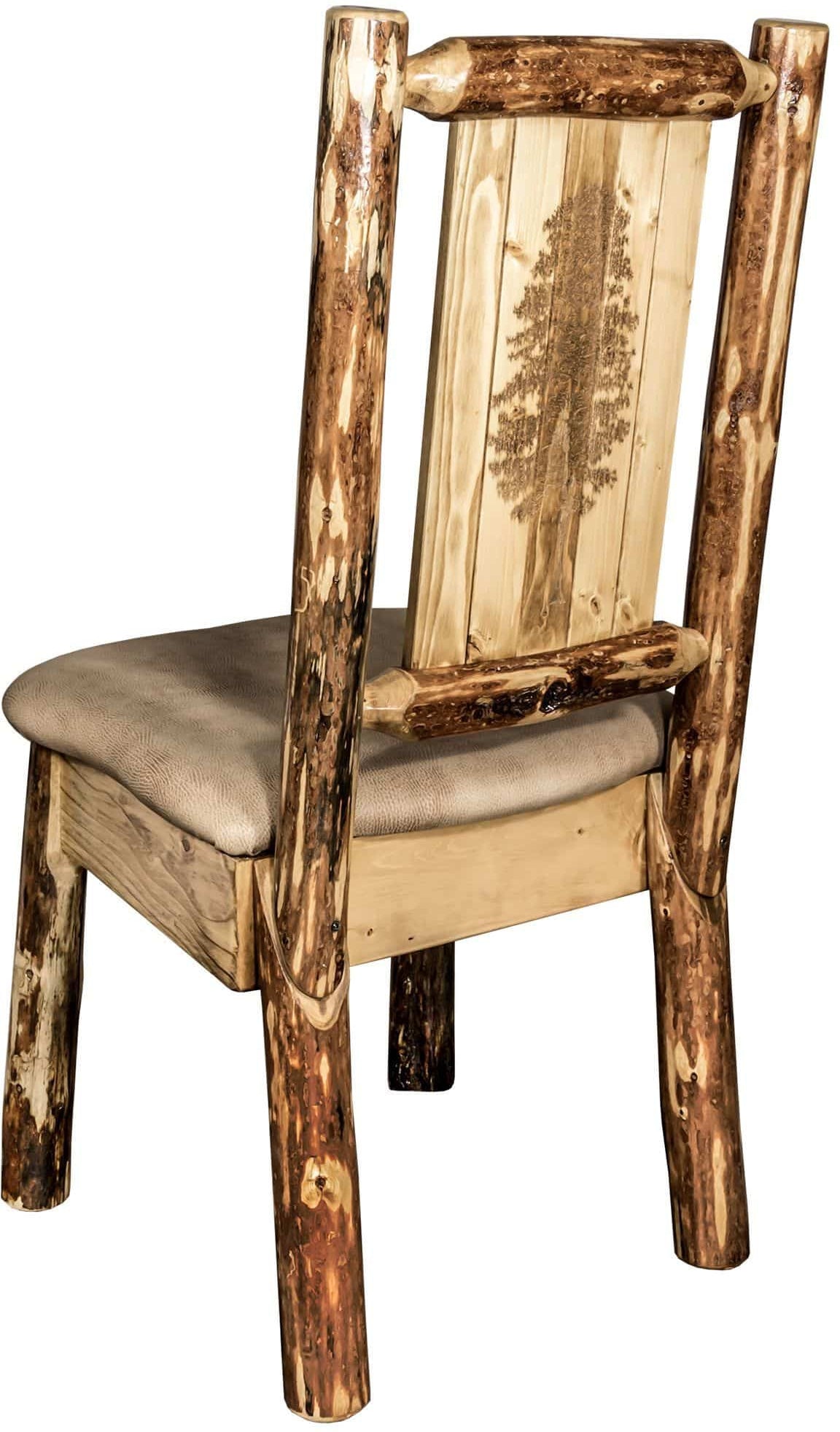 Montana Woodworks Glacier Country Kollektion Seitenstuhl Buckskin Polsterung mit Lasergravur Design