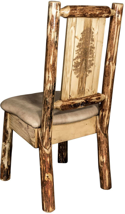 Montana Woodworks Glacier Country Kollektion Seitenstuhl Buckskin Polsterung mit Lasergravur Design