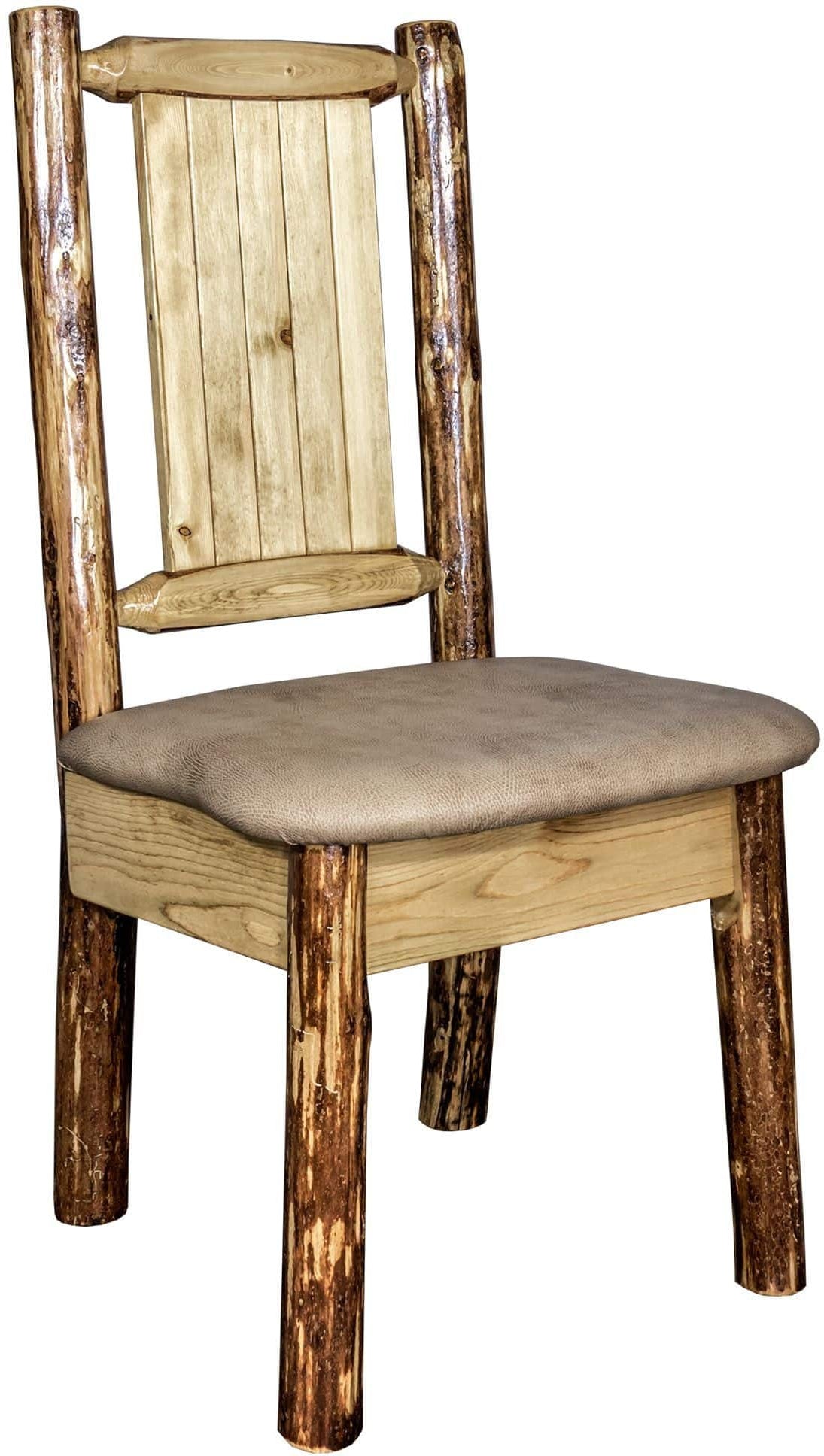Montana Woodworks Glacier Country Kollektion Seitenstuhl Buckskin Polsterung mit Lasergravur Design