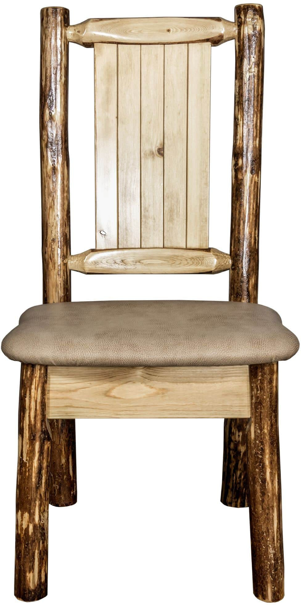 Montana Woodworks Glacier Country Kollektion Seitenstuhl Buckskin Polsterung mit Lasergravur Design