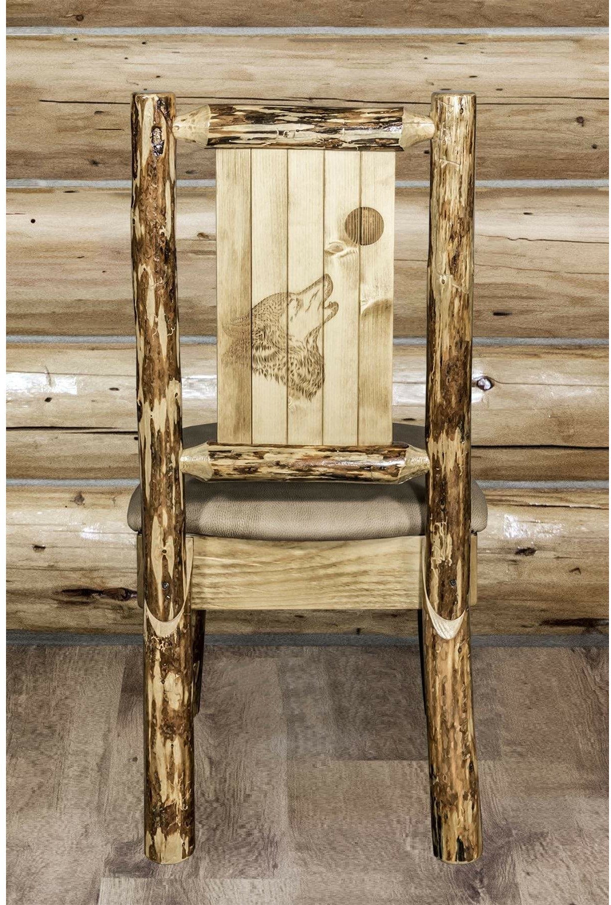 Montana Woodworks Glacier Country Kollektion Seitenstuhl Buckskin Polsterung mit Lasergravur Design