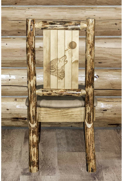 Montana Woodworks Glacier Country Kollektion Seitenstuhl Buckskin Polsterung mit Lasergravur Design