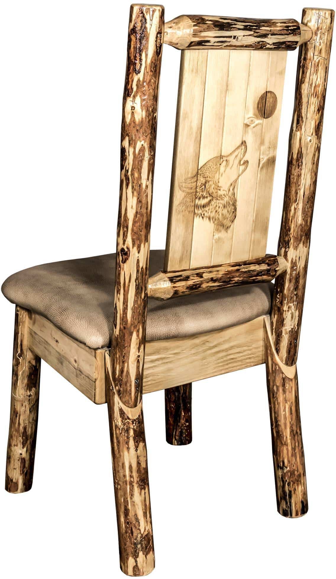 Montana Woodworks Glacier Country Kollektion Seitenstuhl Buckskin Polsterung mit Lasergravur Design