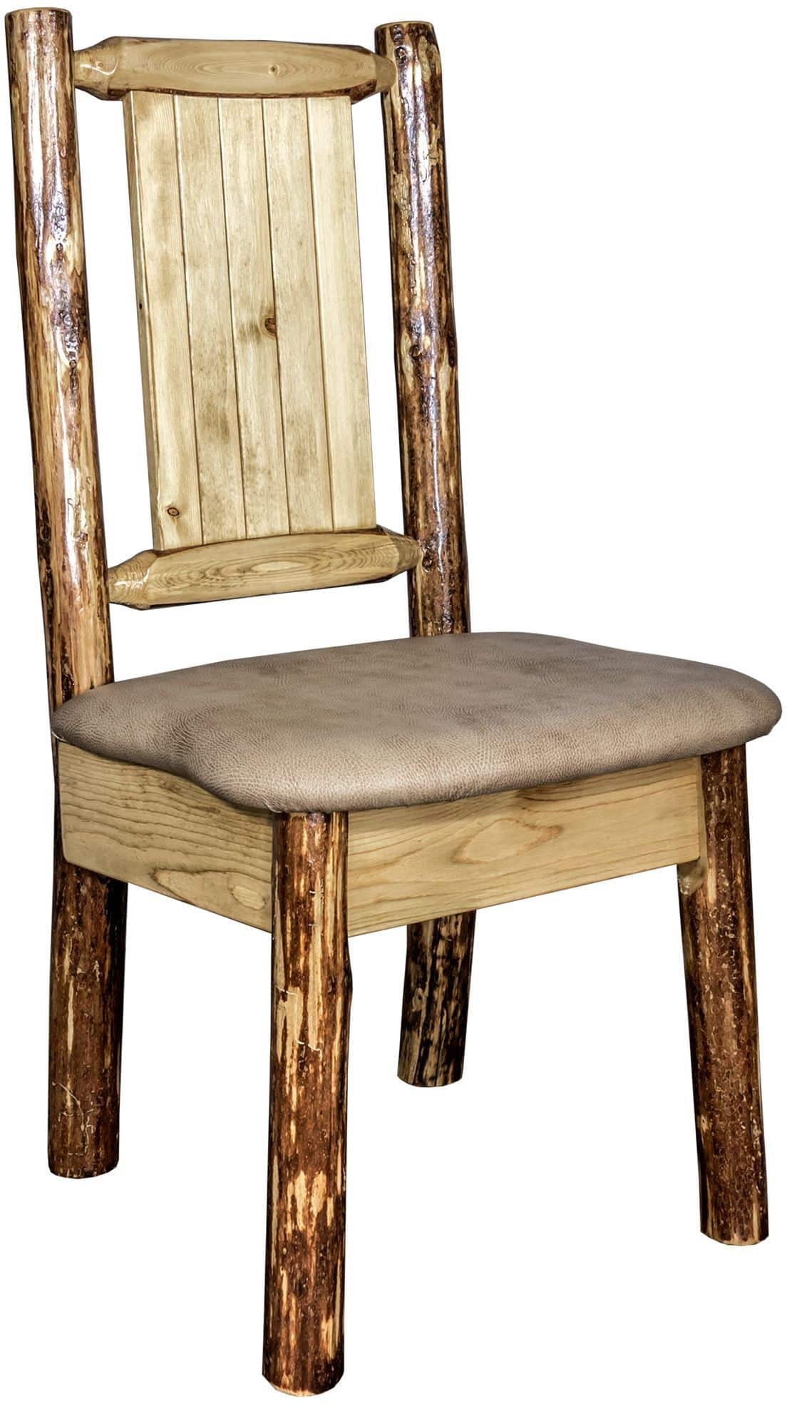 Montana Woodworks Glacier Country Kollektion Seitenstuhl Buckskin Polsterung mit Lasergravur Design