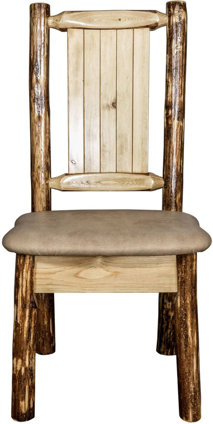 Montana Woodworks Glacier Country Kollektion Seitenstuhl Buckskin Polsterung mit Lasergravur Design