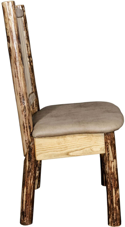 Montana Woodworks Glacier Country Kollektion Seitenstuhl Buckskin Polsterung mit Lasergravur Design