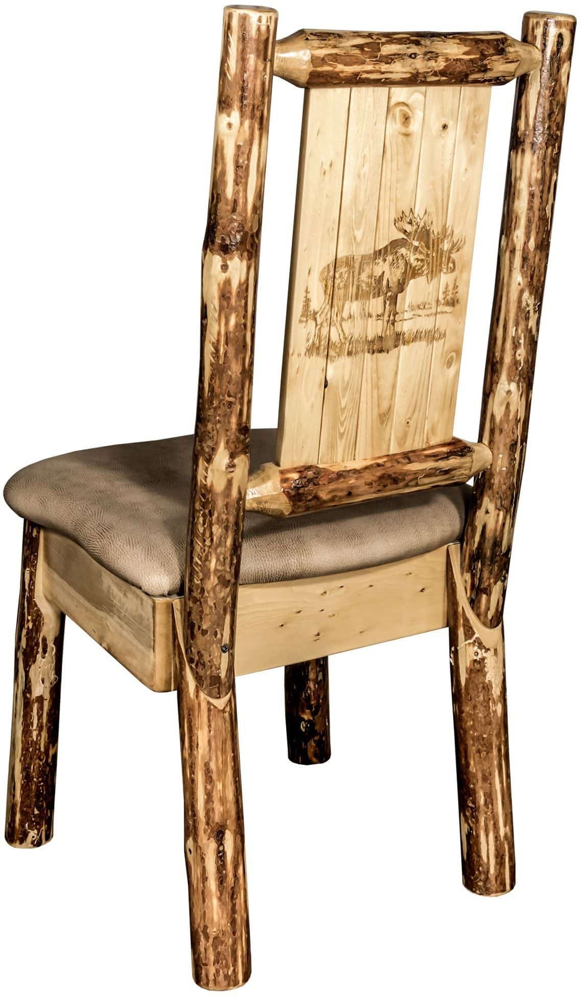 Montana Woodworks Glacier Country Kollektion Seitenstuhl Buckskin Polsterung mit Lasergravur Design