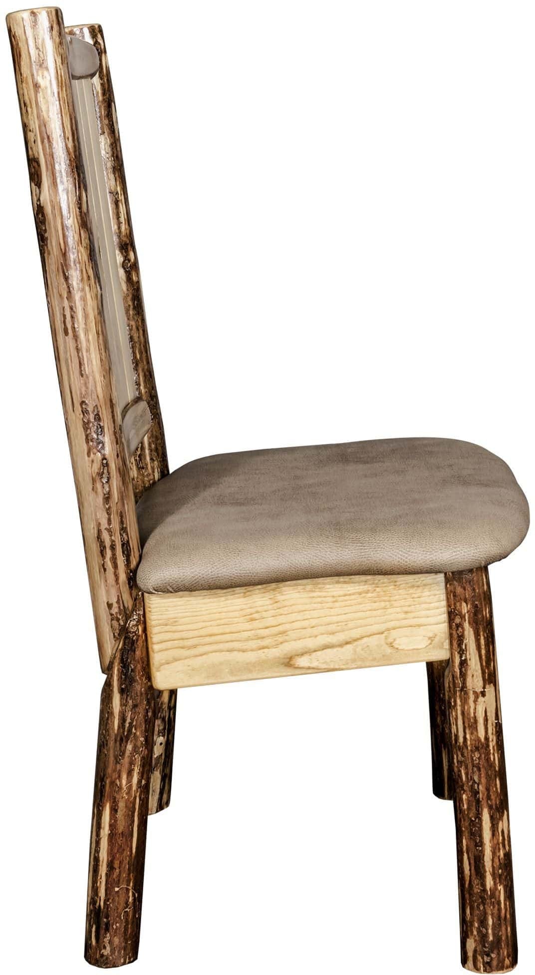 Montana Woodworks Glacier Country Kollektion Seitenstuhl Buckskin Polsterung mit Lasergravur Design