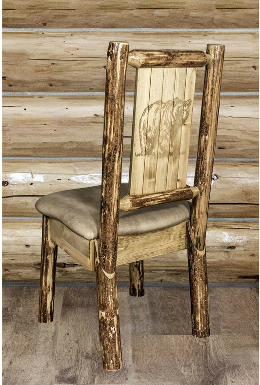Montana Woodworks Glacier Country Kollektion Seitenstuhl Buckskin Polsterung mit Lasergravur Design