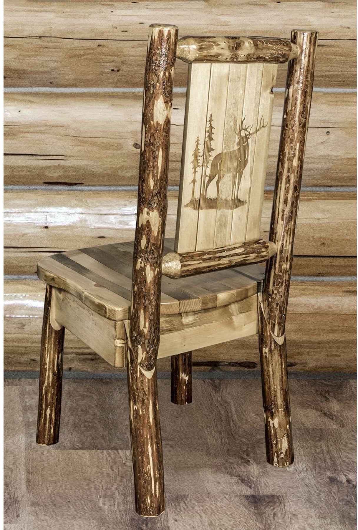 Montana Woodworks Glacier Country Kollektion Seitenstuhl Buckskin Polsterung mit Lasergravur Design