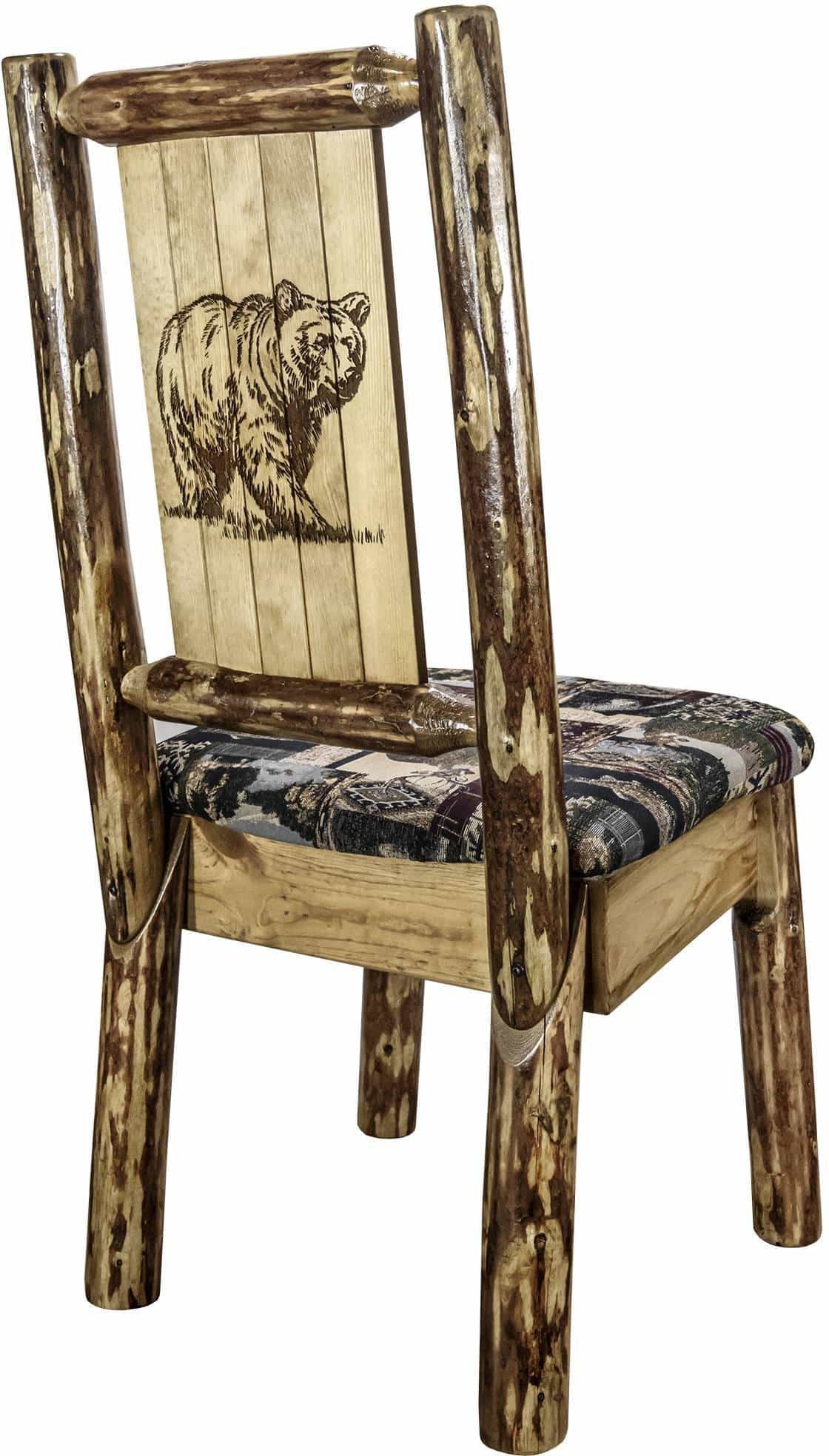 Montana Woodworks Glacier Country Kollektion Beistuhl Woodland Polsterung mit Lasergravur Design