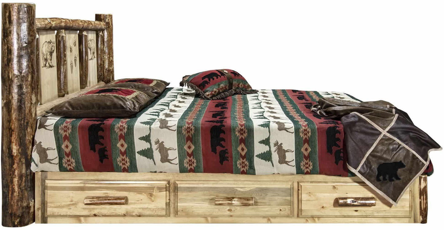 Montana Woodworks Gletscher Country Kollektion Twin Storage-Plattform mit Laser-Gravur-Design