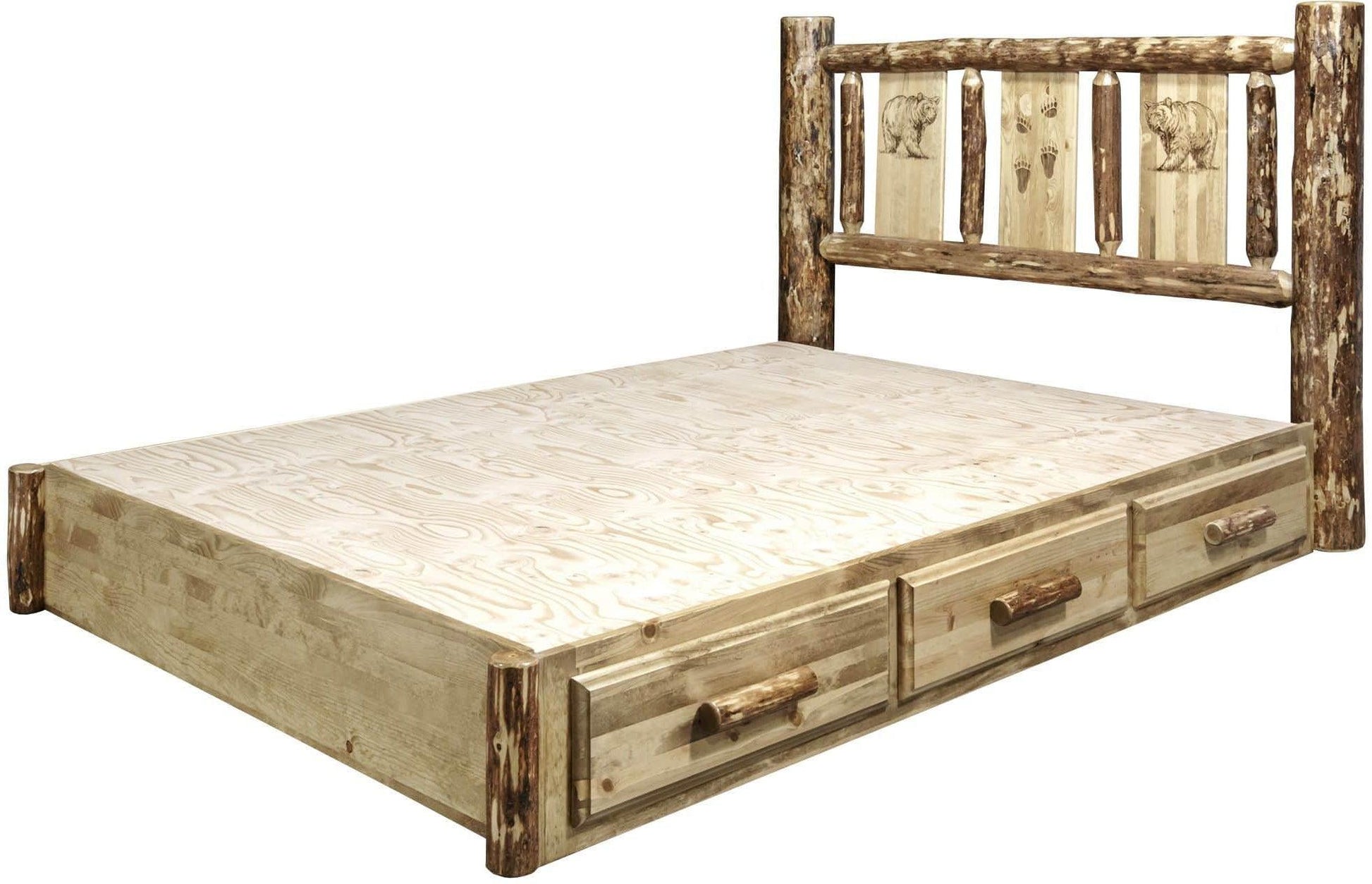Montana Woodworks Gletscher Country Kollektion Twin Storage-Plattform mit Laser-Gravur-Design