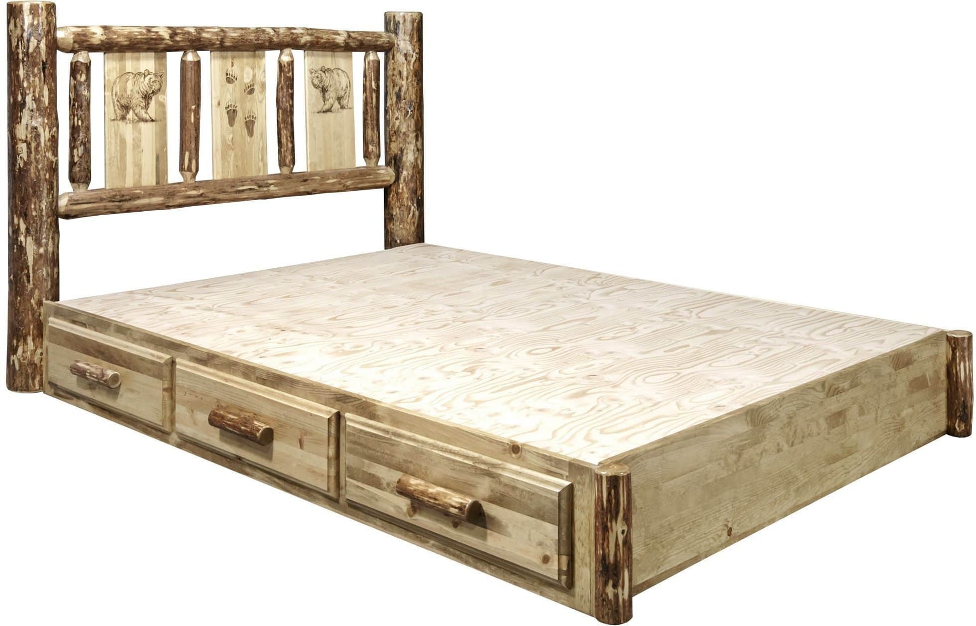 Montana Woodworks Gletscher Country Kollektion Twin Storage-Plattform mit Laser-Gravur-Design
