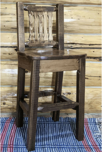Montana Woodworks Homestead Kollektion Barshocker mit Rücken und ergonomischen Holzsitz