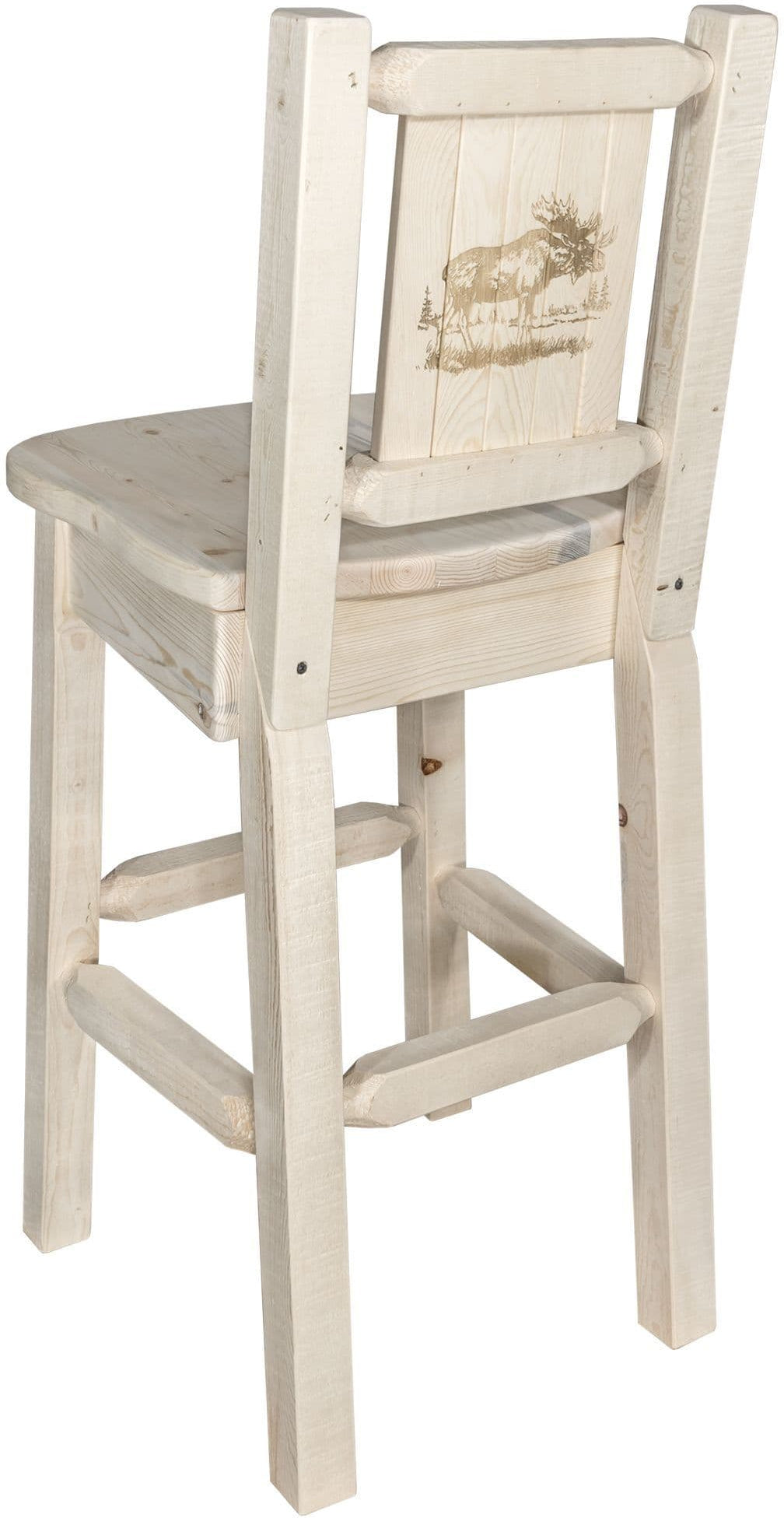 Montana Woodworks Homestead Kollektion Barshocker mit Rückseite und Laser Gravur Design - Klare Lacquer Finish