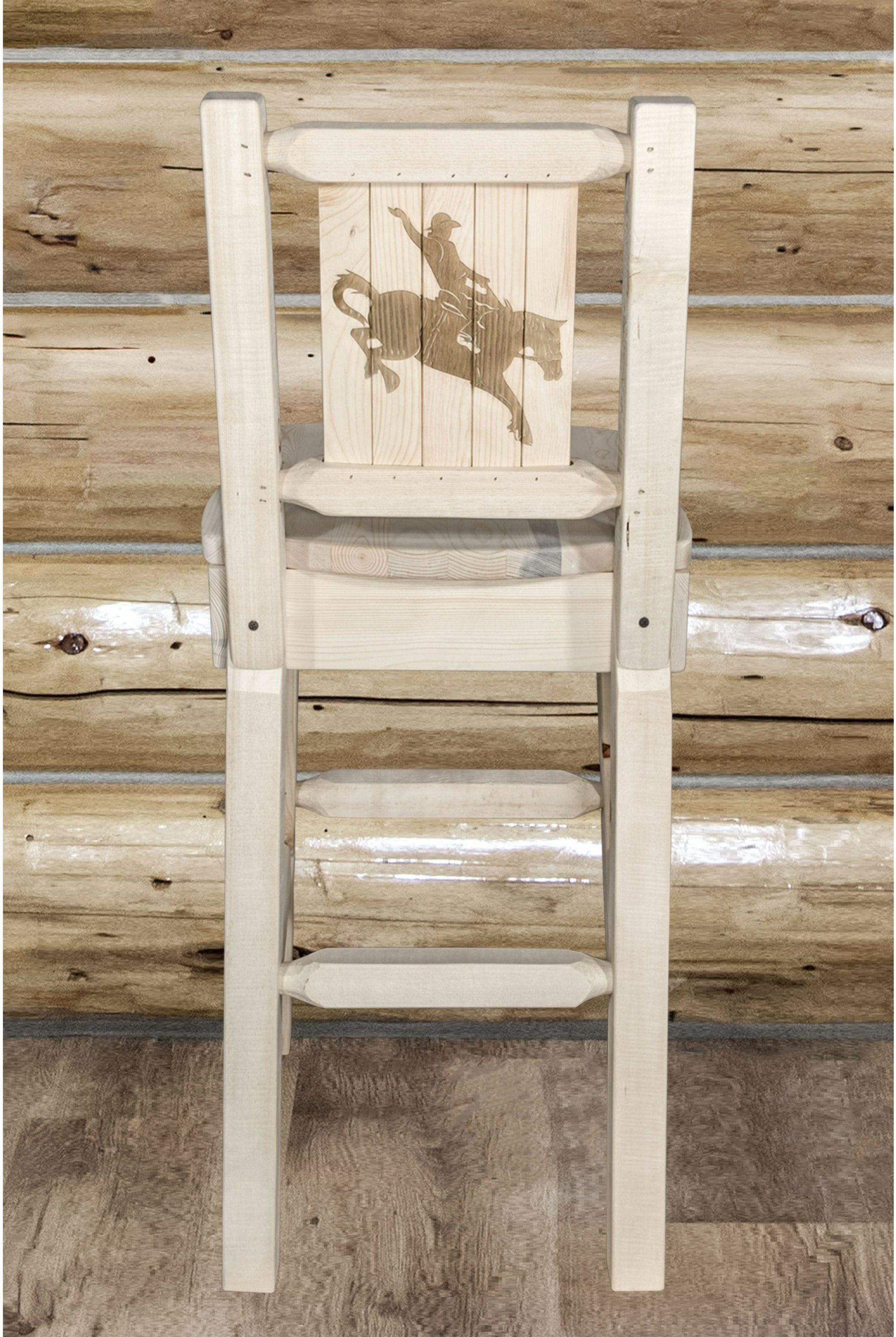 Montana Woodworks Homestead Kollektion Barshocker mit Rückseite und Laser Gravur Design - Klare Lacquer Finish
