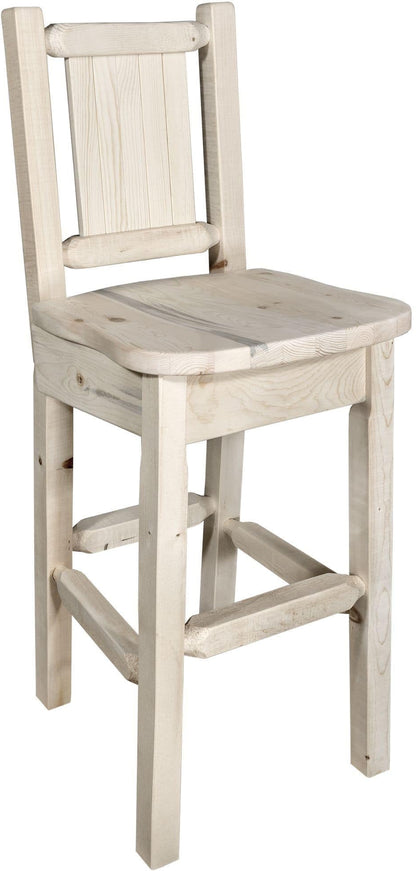 Montana Woodworks Homestead Kollektion Barshocker mit Rückseite und Laser Gravur Design - Klare Lacquer Finish