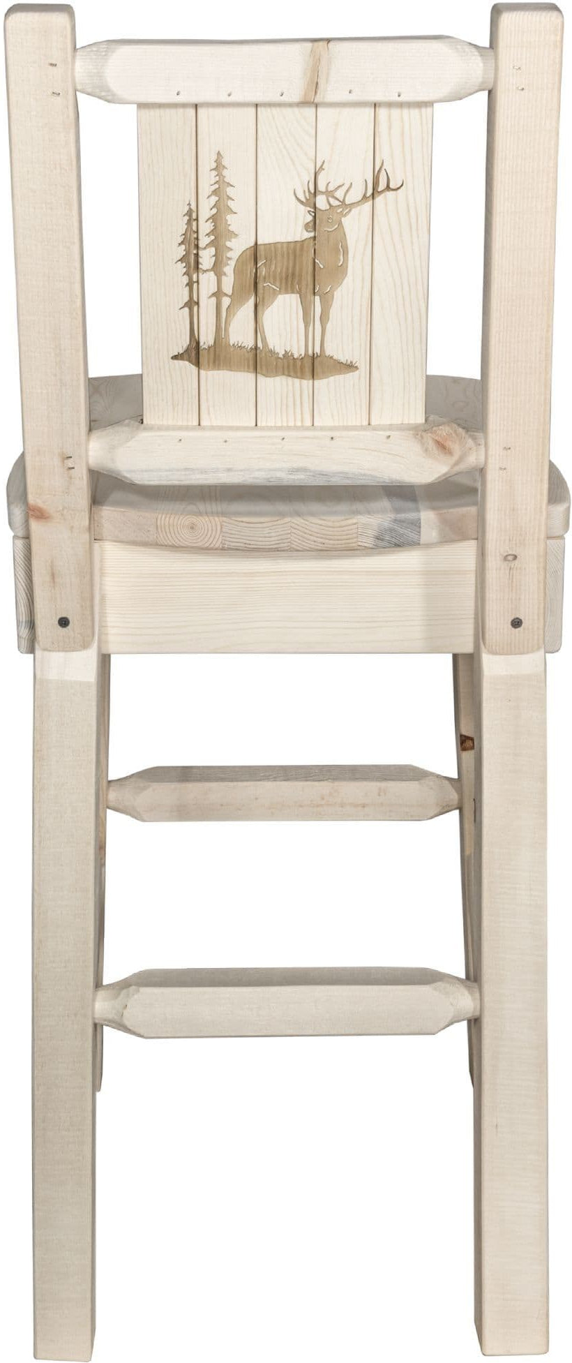 Montana Woodworks Homestead Kollektion Barshocker mit Rückseite und Laser Gravur Design - Klare Lacquer Finish