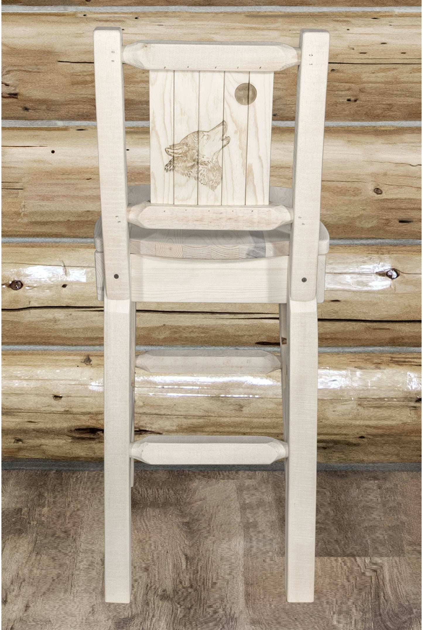 Montana Woodworks Homestead Kollektion Barshocker mit Rückseite und Laser Gravur Design - Klare Lacquer Finish