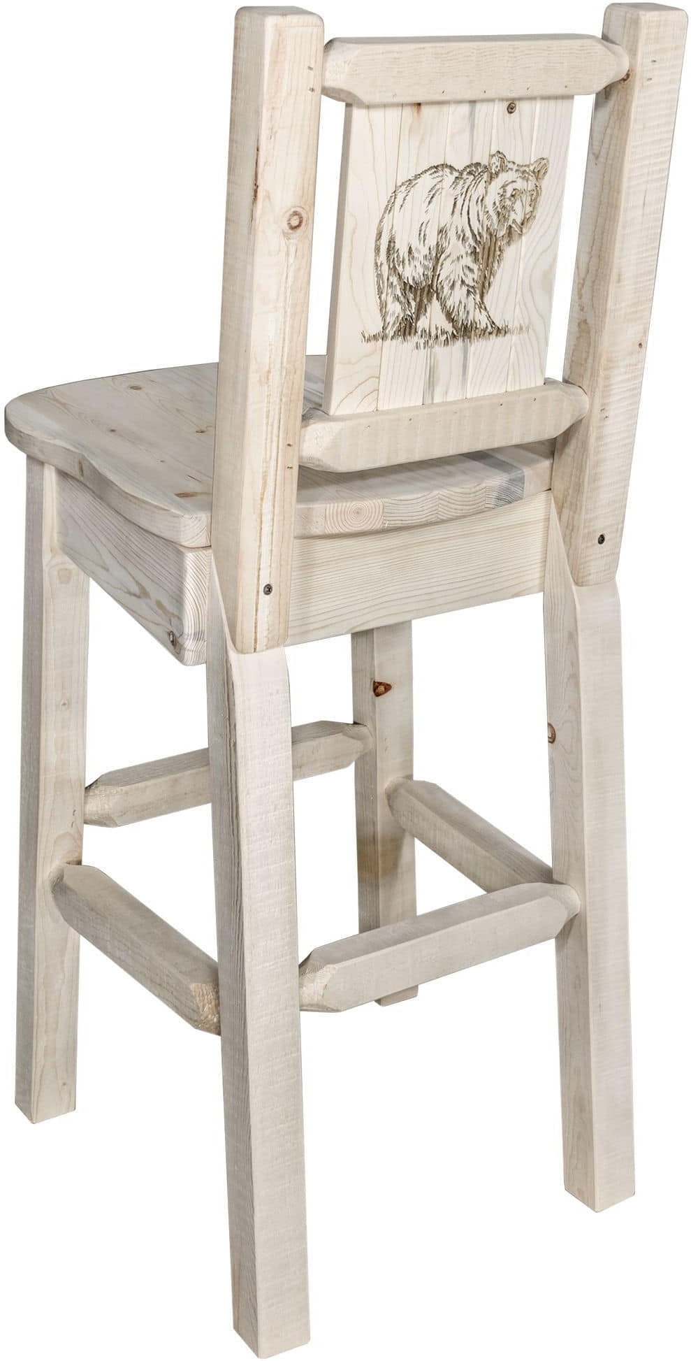 Montana Woodworks Homestead Kollektion Barshocker mit Rückseite und Laser Gravur Design - Klare Lacquer Finish