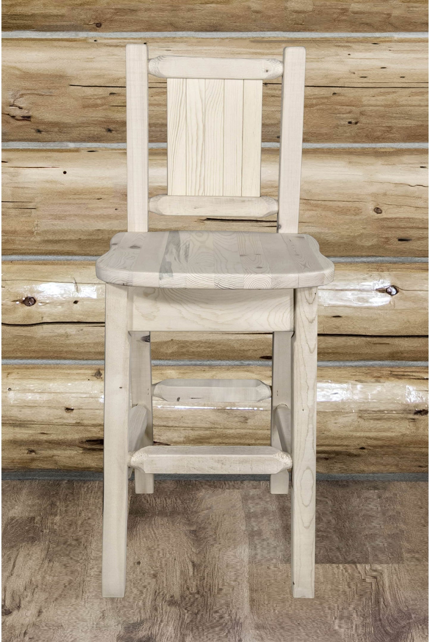 Montana Woodworks Homestead Kollektion Barshocker mit Rückseite und Laser Gravur Design - Klare Lacquer Finish