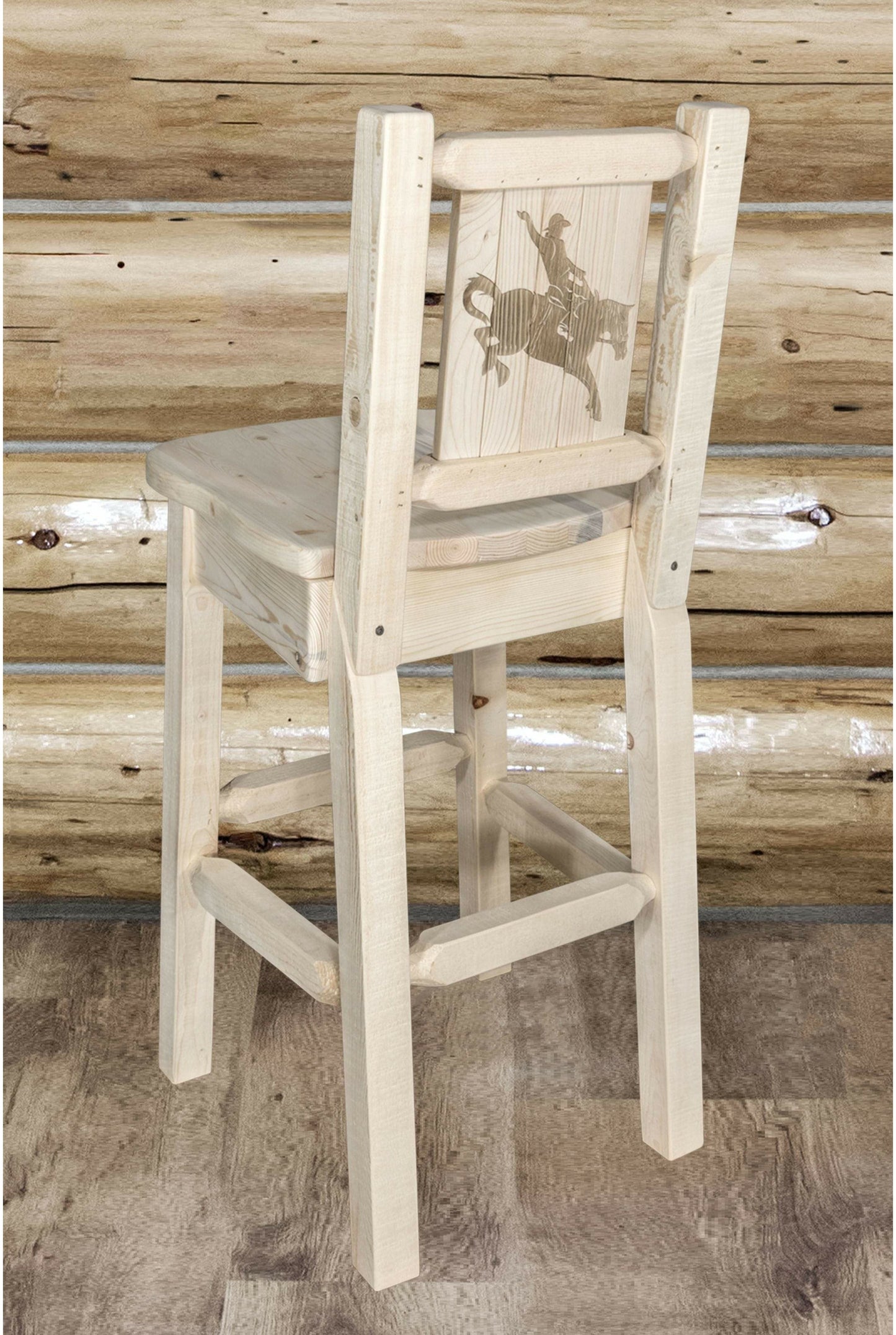 Montana Woodworks Homestead Kollektion Barshocker mit Rückseite und Laser Gravur Design - Bereit zum Abschluss