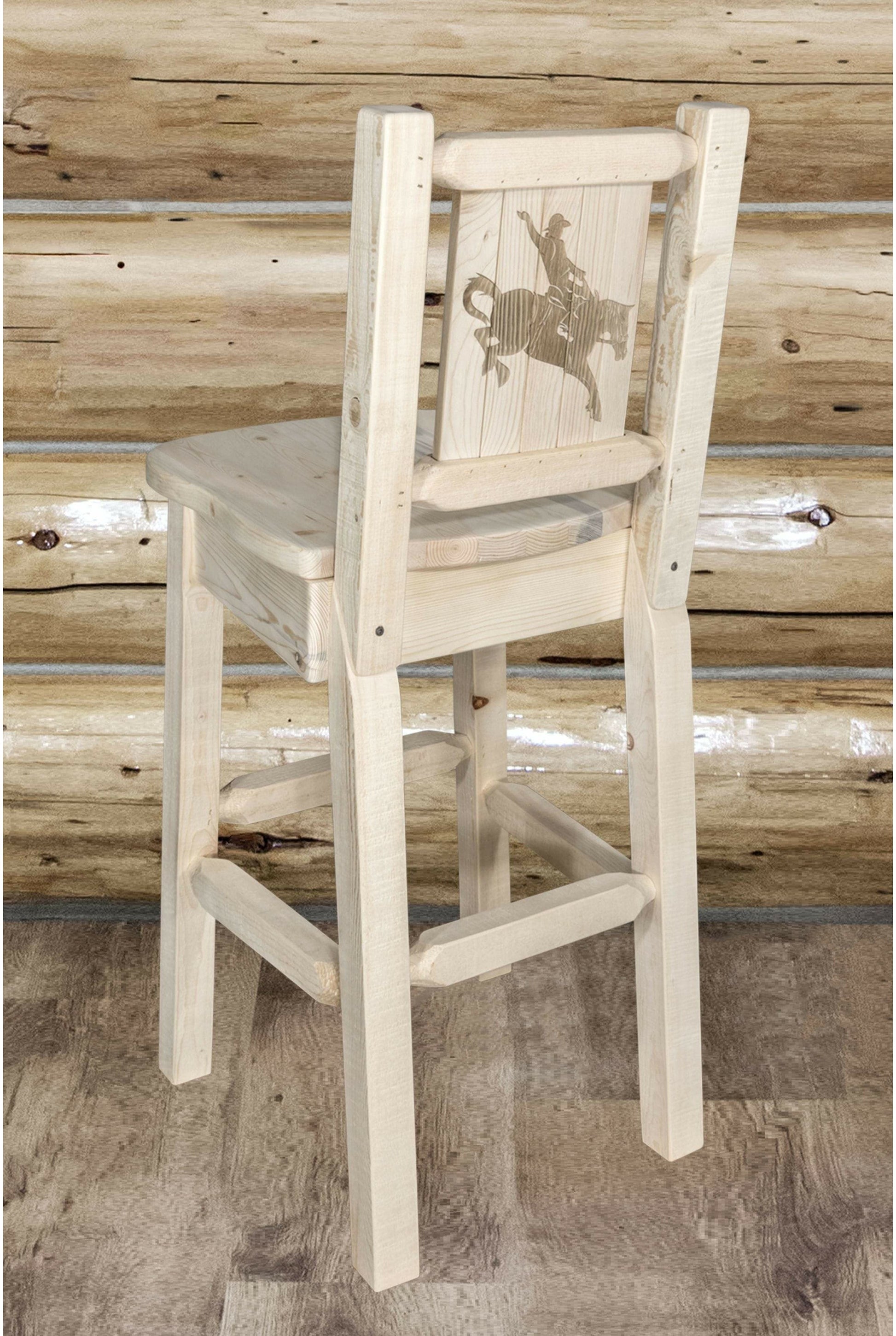 Montana Woodworks Homestead Kollektion Barshocker mit Rückseite und Laser Gravur Design - Bereit zum Abschluss