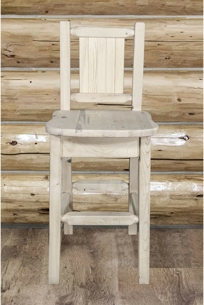 Montana Woodworks Homestead Kollektion Barshocker mit Rückseite und Laser Gravur Design - Bereit zum Abschluss