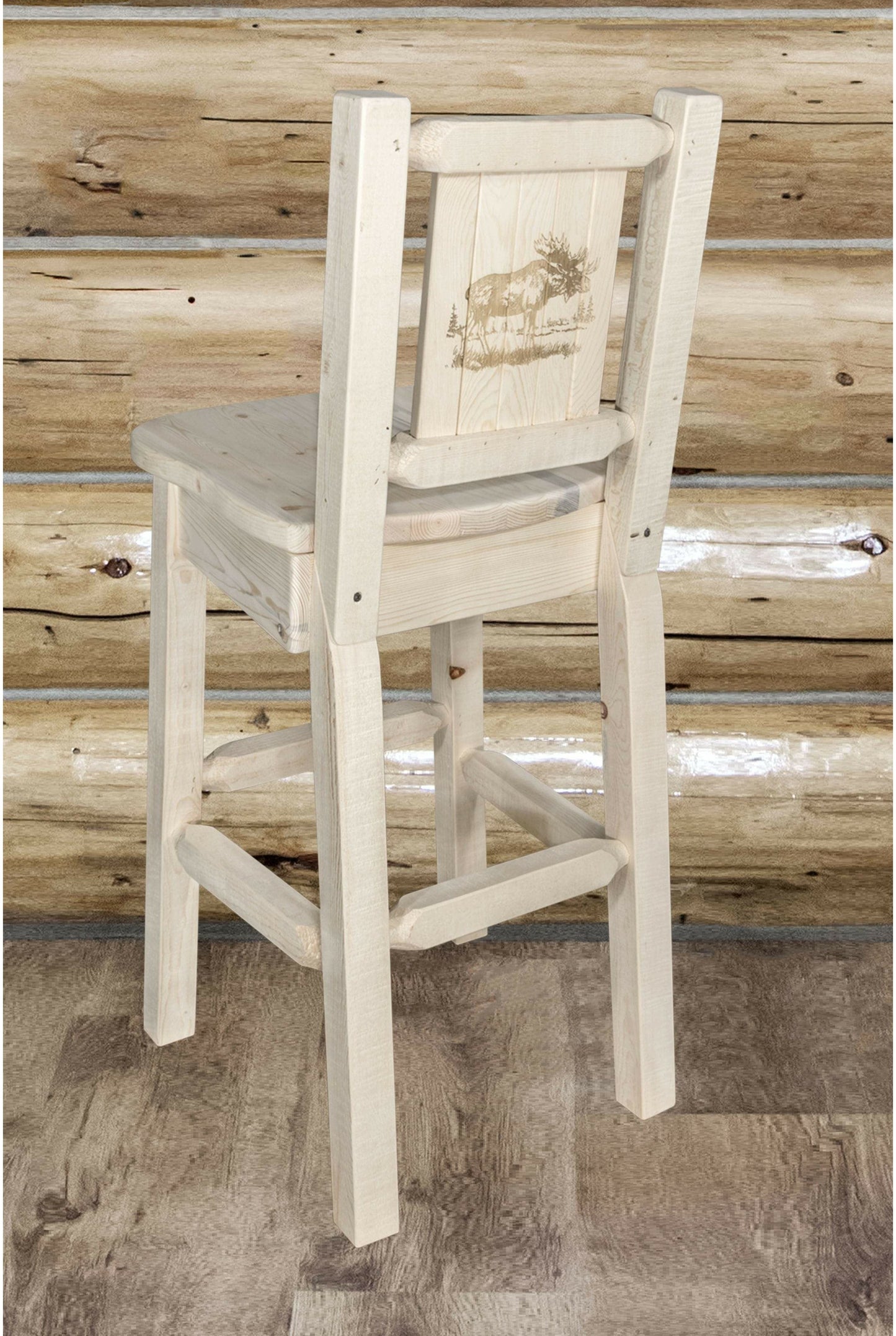 Montana Woodworks Homestead Kollektion Barshocker mit Rückseite und Laser Gravur Design - Bereit zum Abschluss