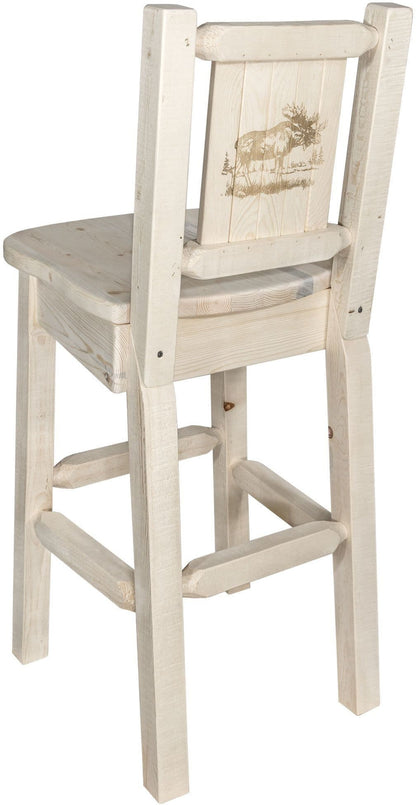 Montana Woodworks Homestead Kollektion Barshocker mit Rückseite und Laser Gravur Design - Bereit zum Abschluss