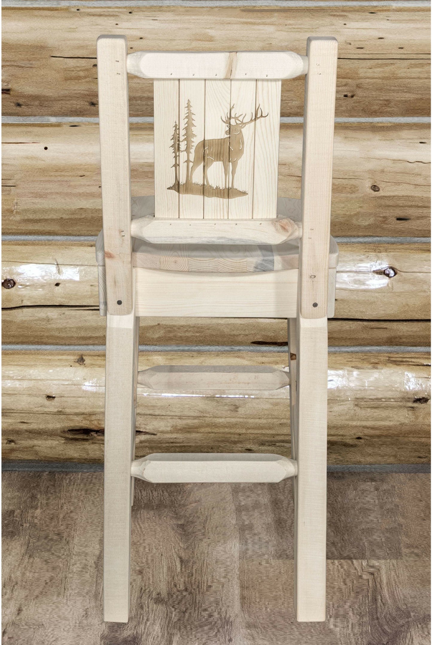 Montana Woodworks Homestead Kollektion Barshocker mit Rückseite und Laser Gravur Design - Bereit zum Abschluss