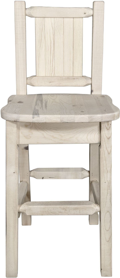 Montana Woodworks Homestead Kollektion Barshocker mit Rückseite und Laser Gravur Design - Bereit zum Abschluss