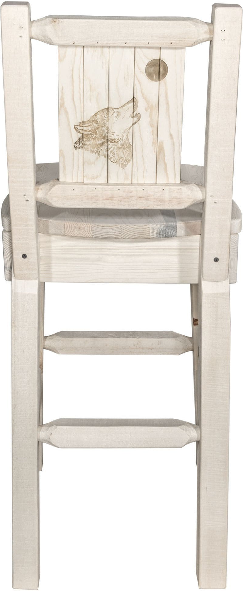 Montana Woodworks Homestead Kollektion Barshocker mit Rückseite und Laser Gravur Design - Bereit zum Abschluss
