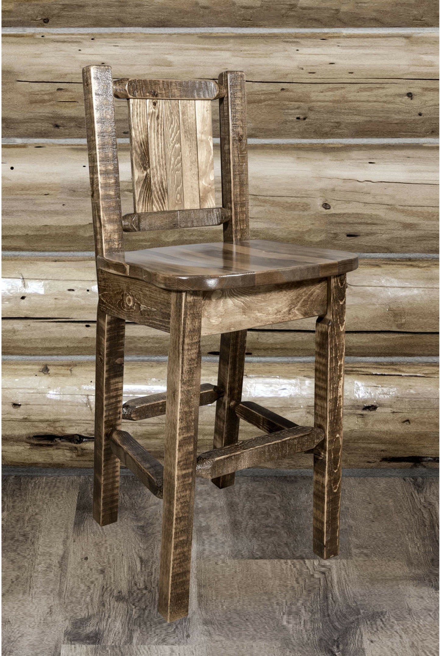 Montana Woodworks Homestead Kollektion Barshocker mit Rückseite und Laser Gravur Design - Flecken & Lacquer Finish