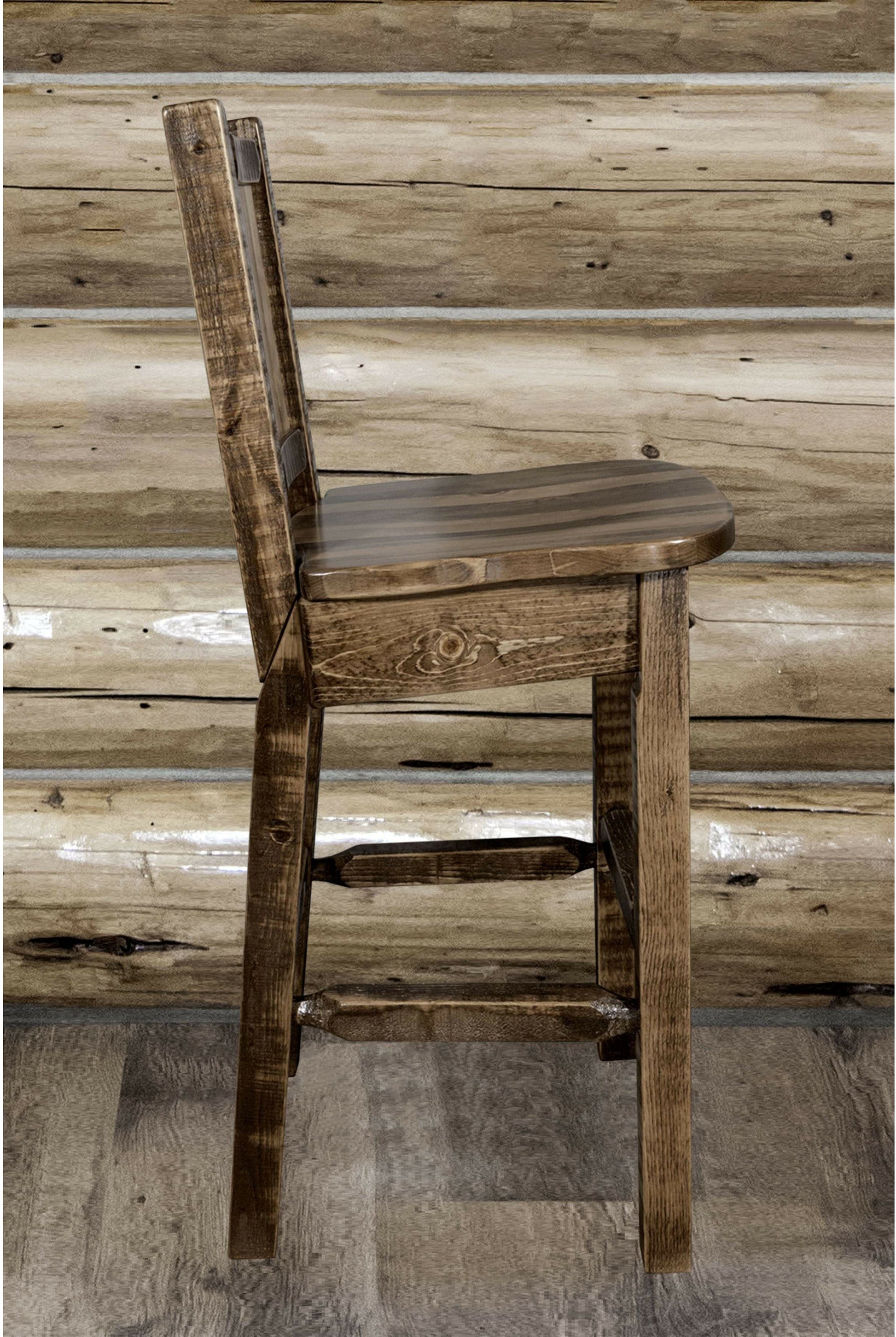 Montana Woodworks Homestead Kollektion Barshocker mit Rückseite und Laser Gravur Design - Flecken & Lacquer Finish