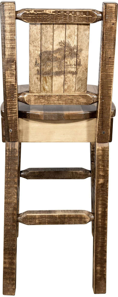 Montana Woodworks Homestead Kollektion Barshocker mit Rückseite und Laser Gravur Design - Flecken & Lacquer Finish