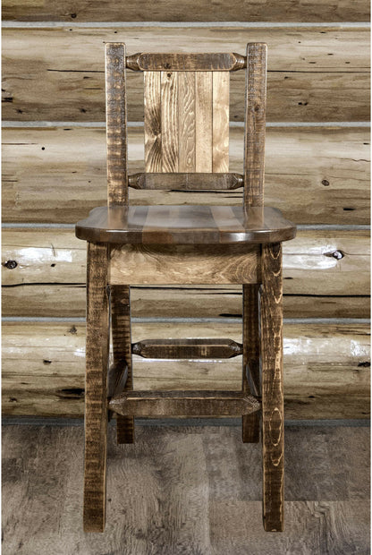 Montana Woodworks Homestead Kollektion Barshocker mit Rückseite und Laser Gravur Design - Flecken & Lacquer Finish