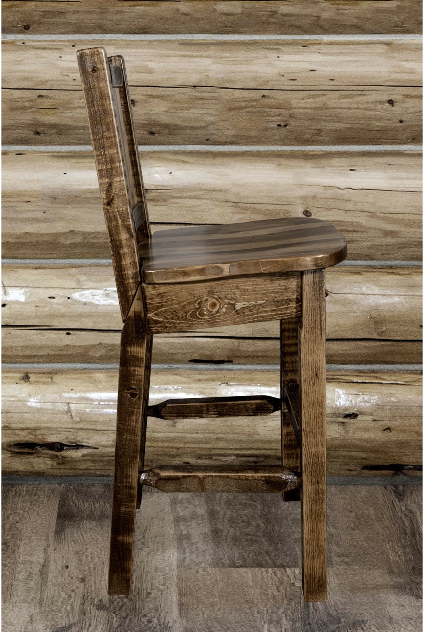 Montana Woodworks Homestead Kollektion Barshocker mit Rückseite und Laser Gravur Design - Flecken & Lacquer Finish
