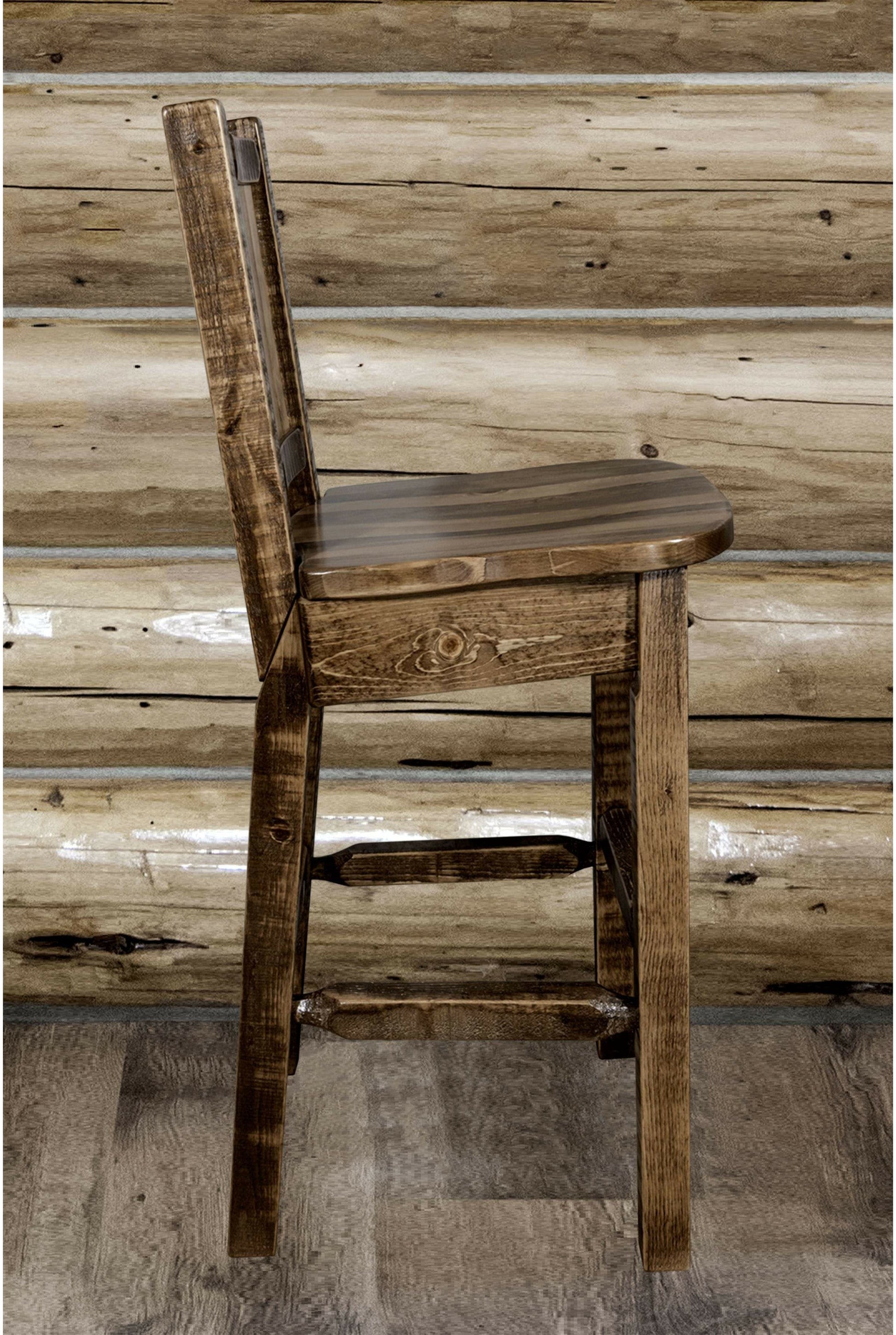 Montana Woodworks Homestead Kollektion Barshocker mit Rückseite und Laser Gravur Design - Flecken & Lacquer Finish