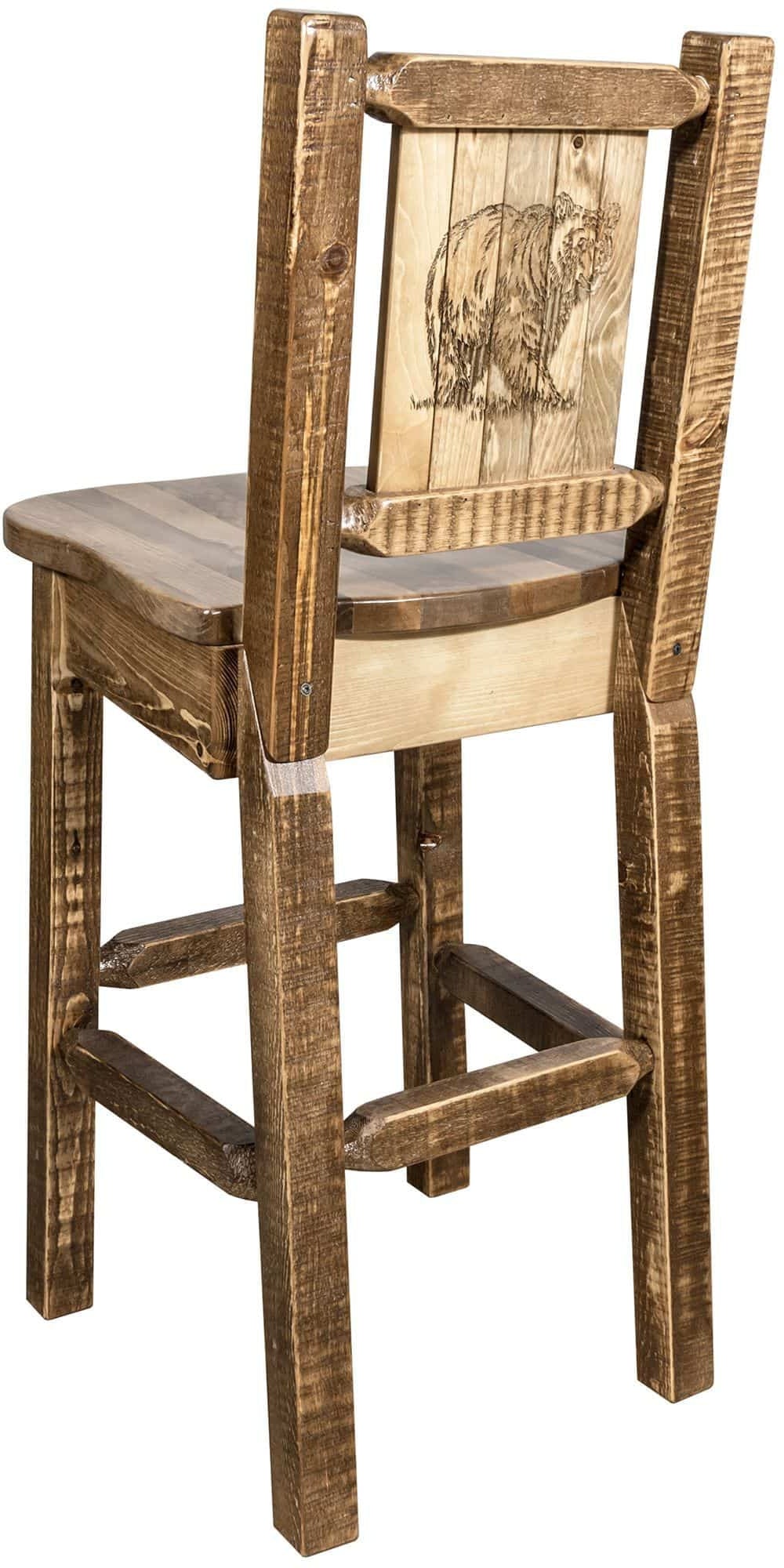 Montana Woodworks Homestead Kollektion Barshocker mit Rückseite und Laser Gravur Design - Flecken & Lacquer Finish