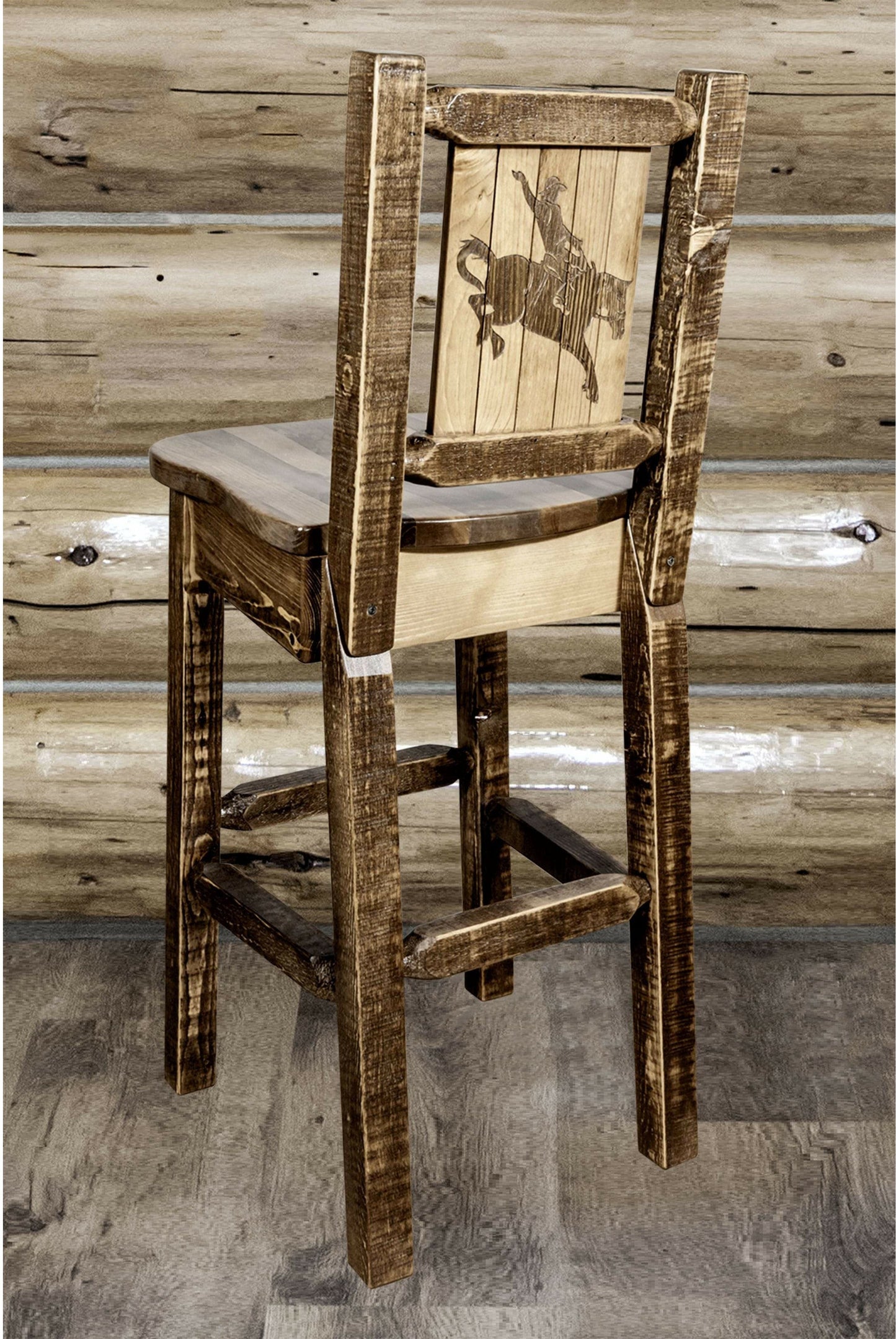 Montana Woodworks Homestead Kollektion Barshocker mit Rückseite und Laser Gravur Design - Flecken & Lacquer Finish