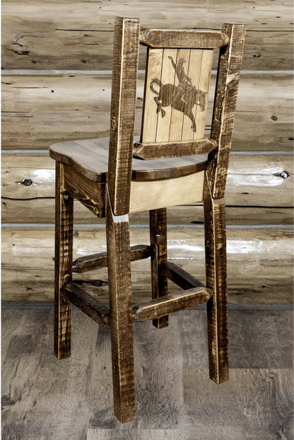 Montana Woodworks Homestead Kollektion Barshocker mit Rückseite und Laser Gravur Design - Flecken & Lacquer Finish