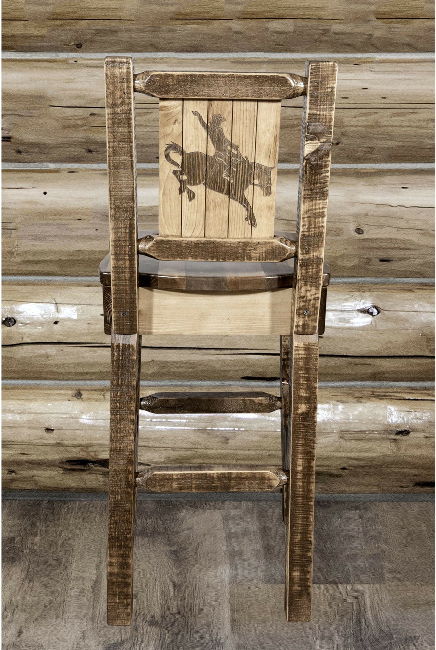 Montana Woodworks Homestead Kollektion Barshocker mit Rückseite und Laser Gravur Design - Flecken & Lacquer Finish