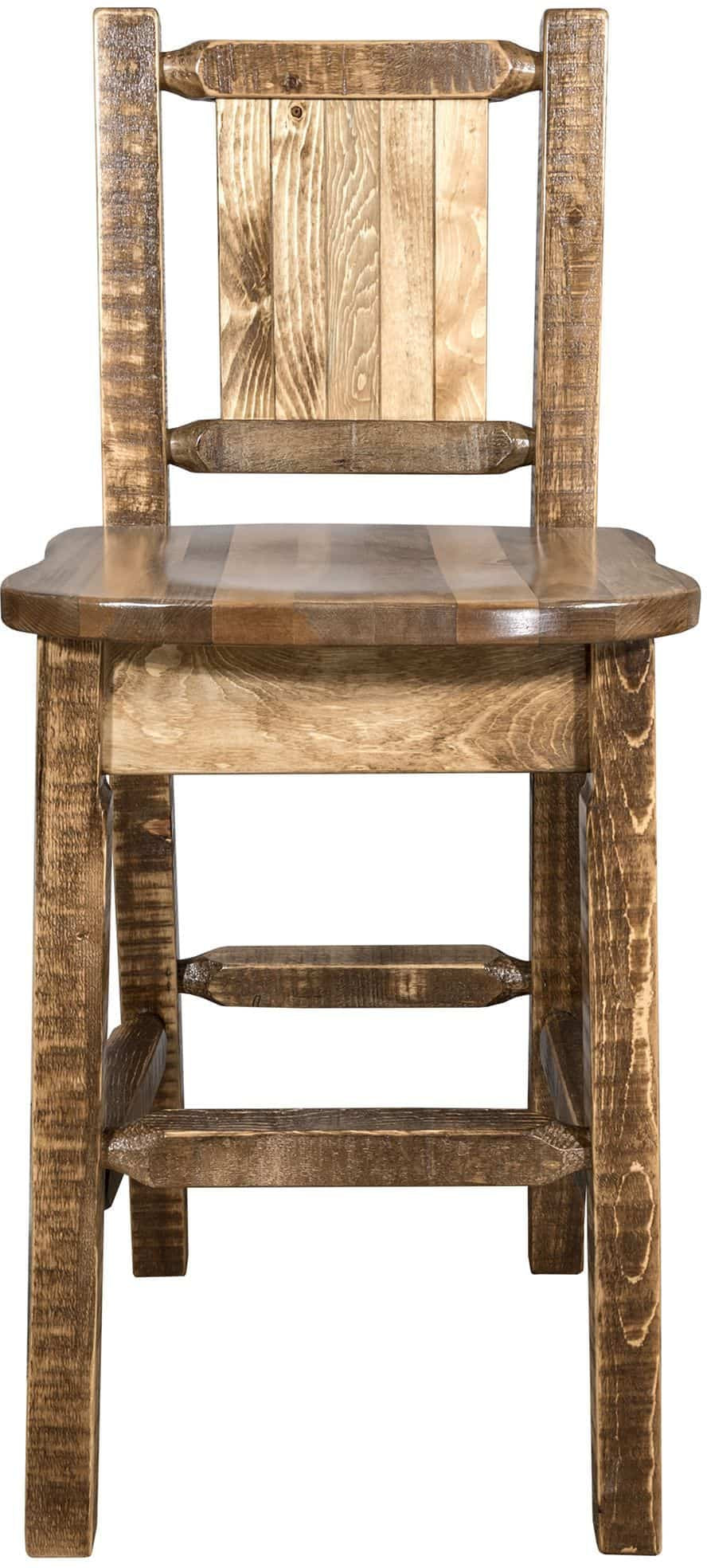 Montana Woodworks Homestead Kollektion Barshocker mit Rückseite und Laser Gravur Design - Flecken & Lacquer Finish