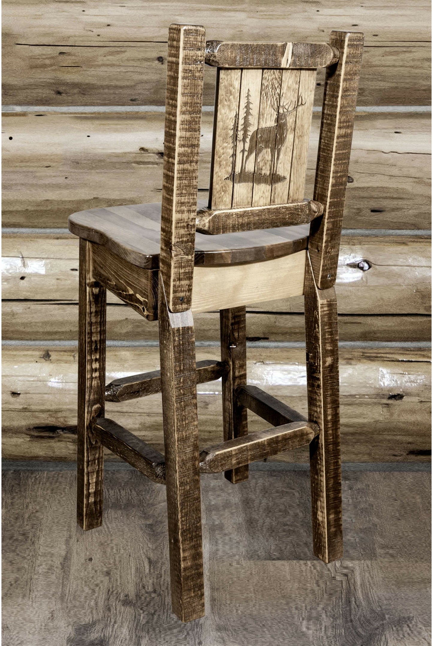 Montana Woodworks Homestead Kollektion Barshocker mit Rückseite und Laser Gravur Design - Flecken & Lacquer Finish